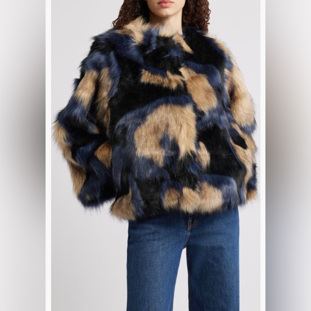 NWT $398 FARM Rio Multicolor Faux Fur Coat in Multicolor, Size X-Large! - Picture 4 of 6